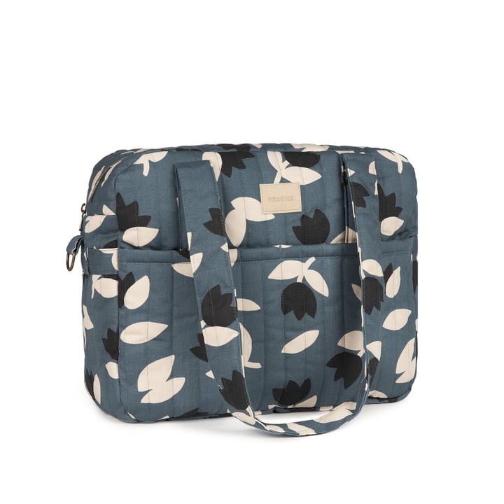 Nobodinoz - Hyde Park Pram bag, waterproof, blue black tulips