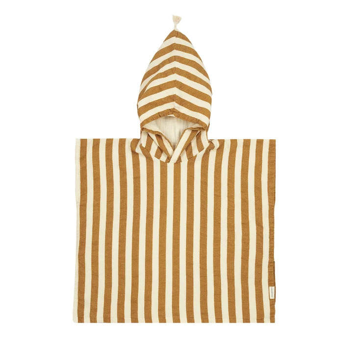 Portofino Muslin poncho, honey stripes waffle by Nobodinoz