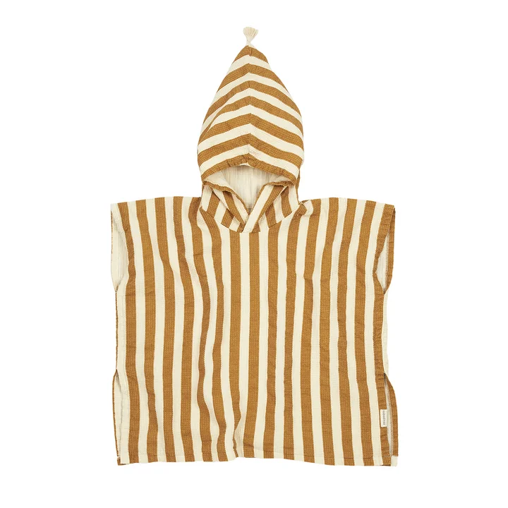 Portofino Muslin poncho, honey stripes waffle by Nobodinoz