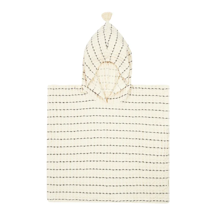 Portofino Poncho, black stripes large waffle by Nobodinoz