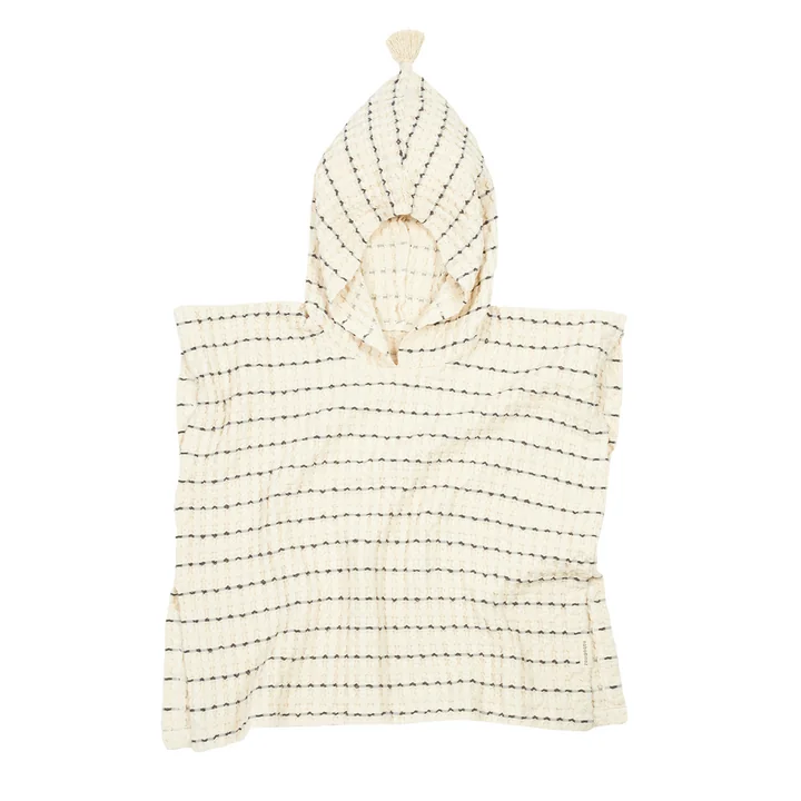 Portofino Poncho, black stripes large waffle by Nobodinoz