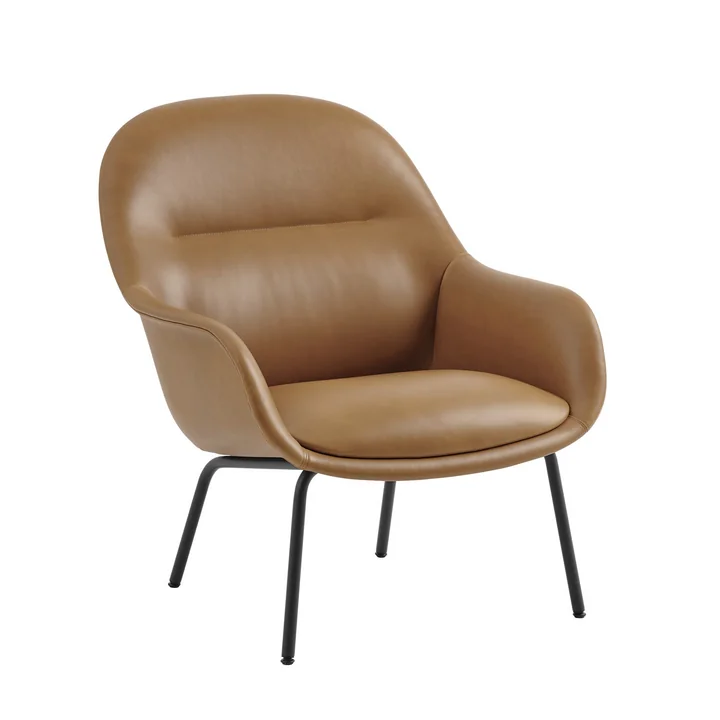 Muuto - Fiber Lounge Armchair Tube Base, black / Refine leather cognac