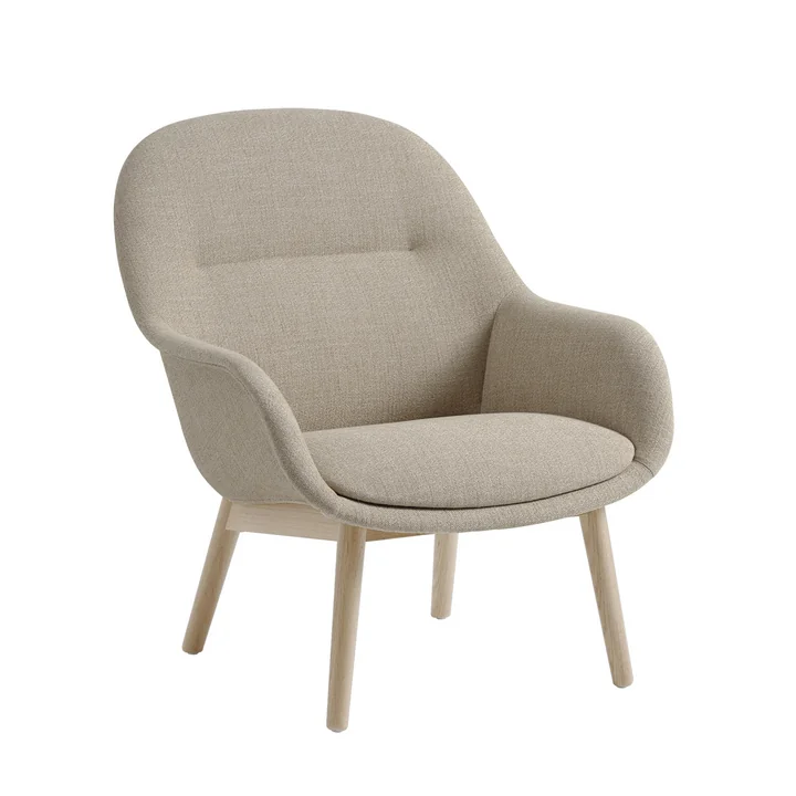 Muuto - Fiber Lounge Armchair Wood Base, natural oak / beige (Kvadrat Ecriture 240)