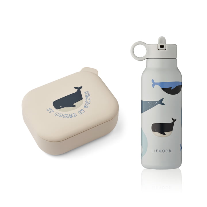 Liewood - Lunch box and drinking bottle, whales (set of 2)