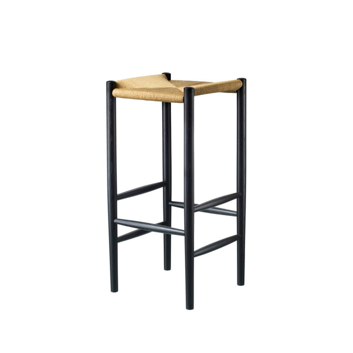 FDB Møbler - Jørgen Bækmark Bar stool J164B, H 79 cm, oak / black, webbing / natural