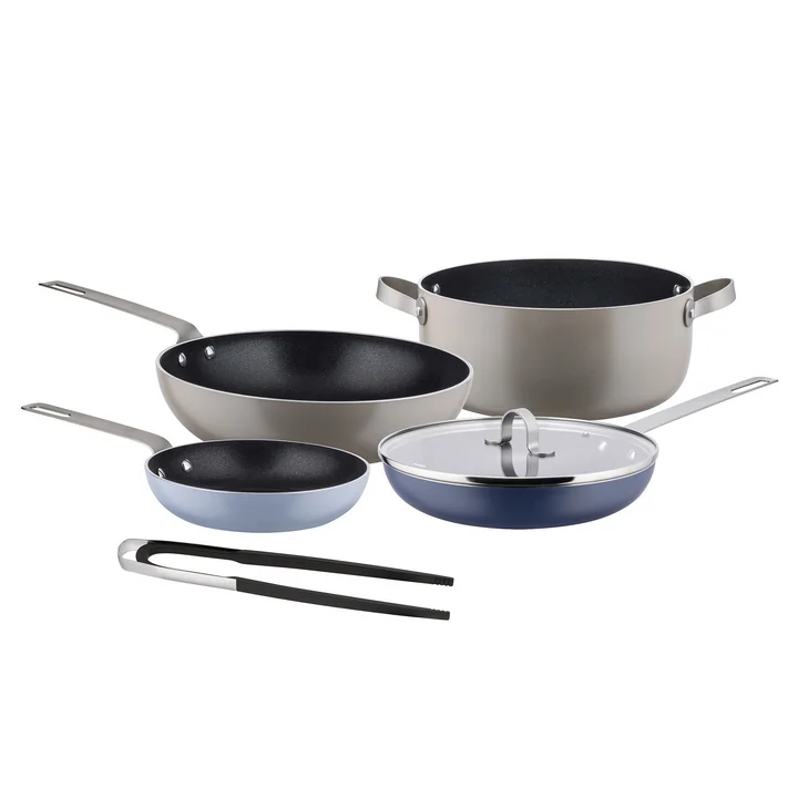 Alessi - Tama Pot set, gray / blue (6-piece)