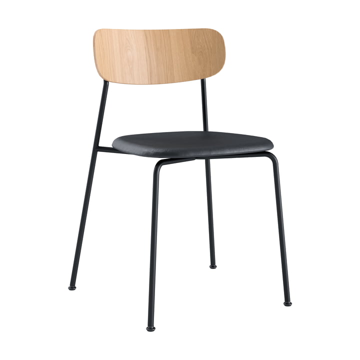 Freisteller_Scope Chair_white matt lacquer oak veener_black leather seat