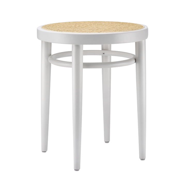 214 RH Stool, wickerwork with plastic support fabric / white varnished beech (TP 200) from Thonet