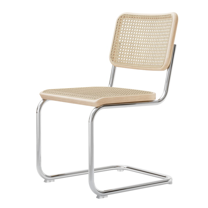 S 32 V chair, chrome / natural lacquered ash / wickerwork with fabric support from Thonet