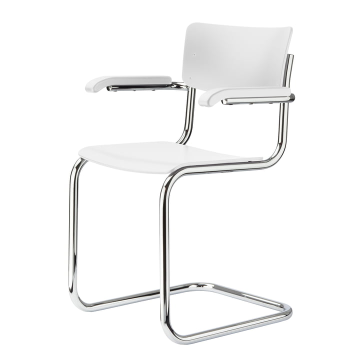 Thonet - S 43 F Chair, chrome / white glazed beech (TP 200)