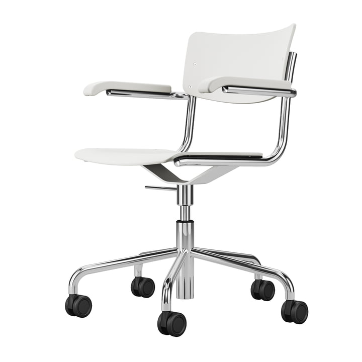 S 43 FDR Office chair with armrests, chrome / beech stained white (TP 200) from Thonet