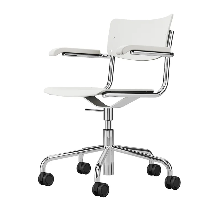S 43 FDR Office chair with armrests, chrome / beech stained white (TP 200) from Thonet