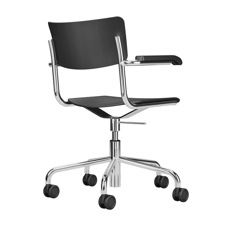 S 43 FDR Office chair with armrests, chrome / black stained beech by Thonet