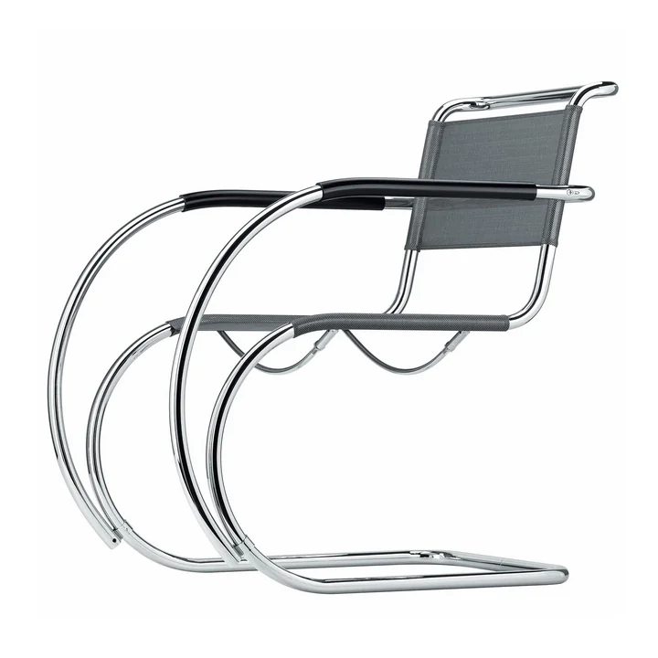 S 533 NF Armchair, chrome / black plastic mesh fabric from Thonet