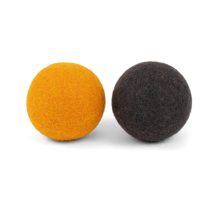 Risa & Kuno dog toy, ball set, ochre yellow / anthracite by myfelt