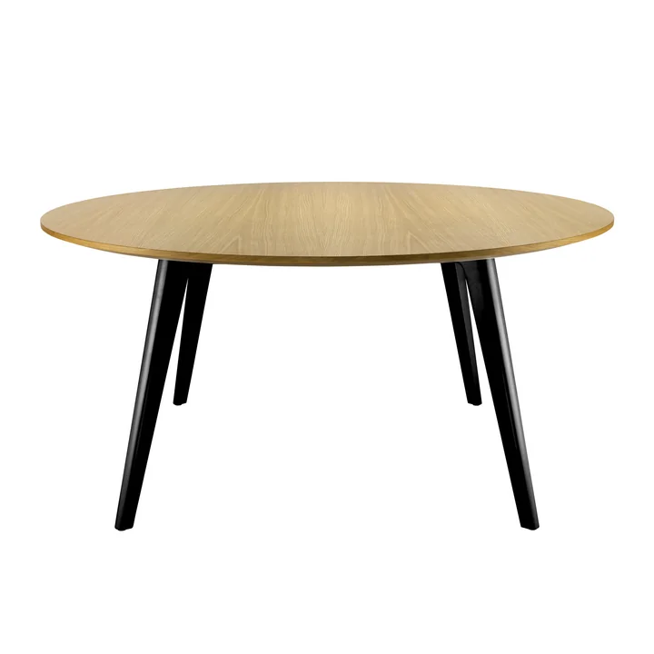 Thonet - 1545 Dining table, Ø 158 cm, clear lacquered oak / black frame (RAL 9005), beveled edges
