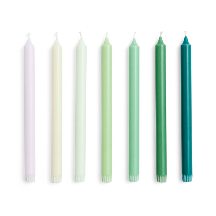 Hay - Gradient Stick candles H 30 cm, greens (set of 7)