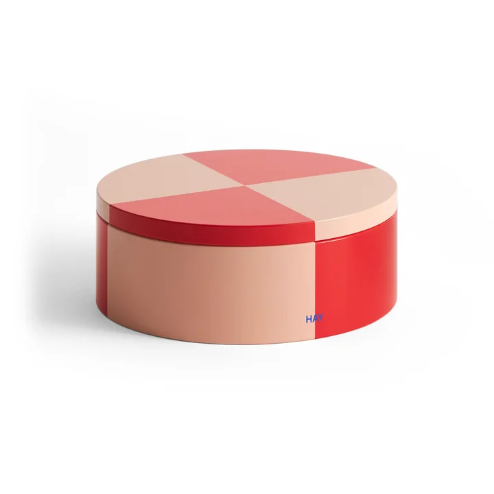 Tin Container round, red / soft pink by HAY