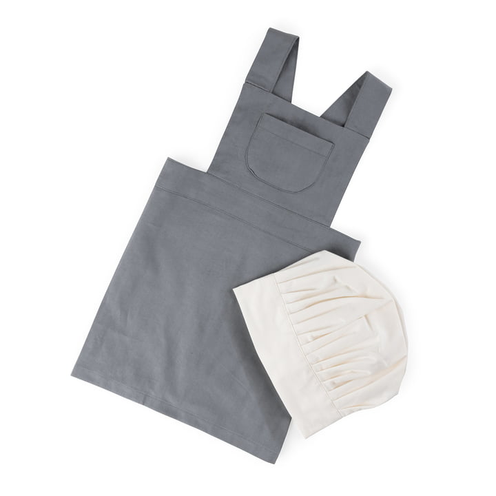 Children's apron and chef's hat, elephant gray / classic white by Sebra