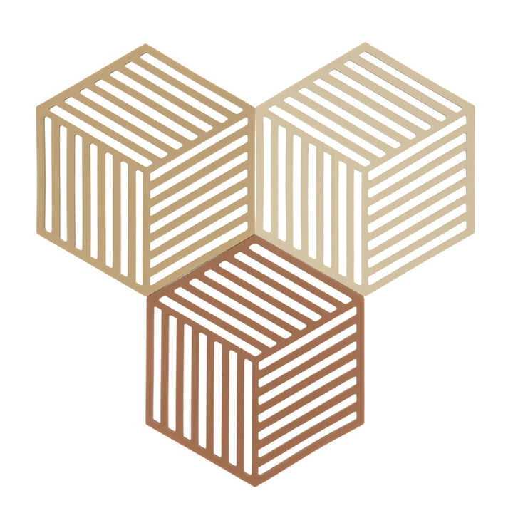 Hexagon Coaster, 16 x 14 cm, khaki / warm sand / almond (set of 3) by Zone Denmark