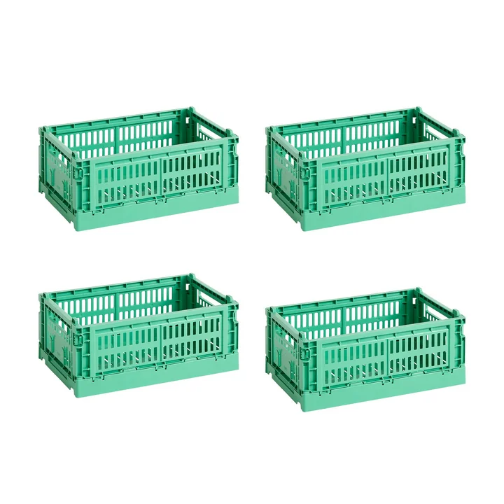 HAY - Colour Crate Basket S, 26.5 x 17 cm, dark mint , recycled (set of 4)