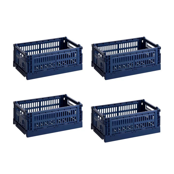 HAY - Colour Crate Basket S, 26.5 x 17 cm, dark blue, recycled (set of 4)