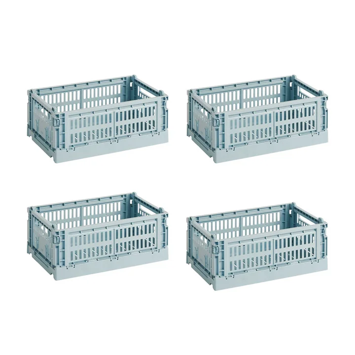 HAY - Colour Crate Basket S, 26.5 x 17 cm, dusty blue, recycled (set of 4)