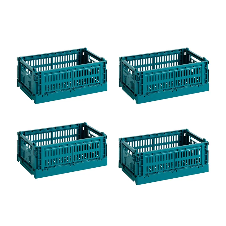 HAY - Colour Crate Basket S, 26.5 x 17 cm, ocean green, recycled (set of 4)