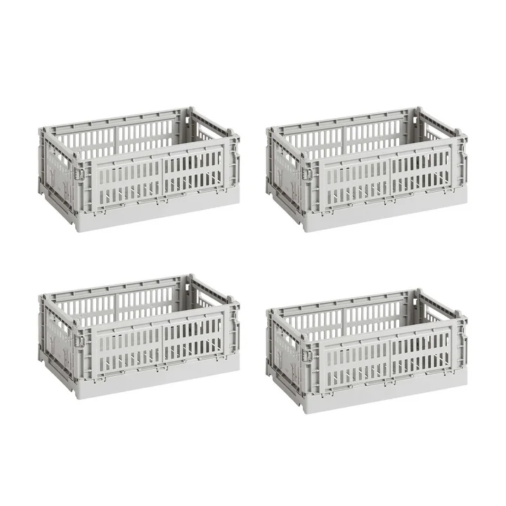 HAY - Colour Crate Basket S, 26.5 x 17 cm, light grey, recycled (set of 4)