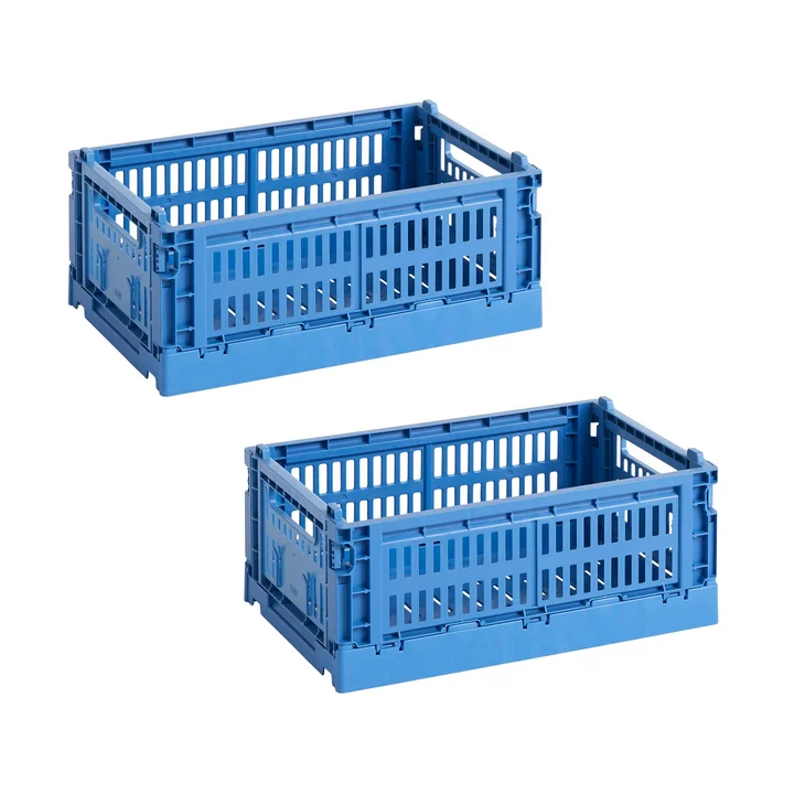 HAY - Colour Crate Basket S, 26.5 x 17 cm, electric blue, recycled (set of 2)