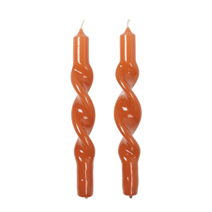 Broste Copenhagen - Twist Candle, burnt orange (set of 2)