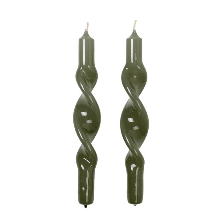 Broste Copenhagen - Twist Candle, grape leaf green (set of 2)