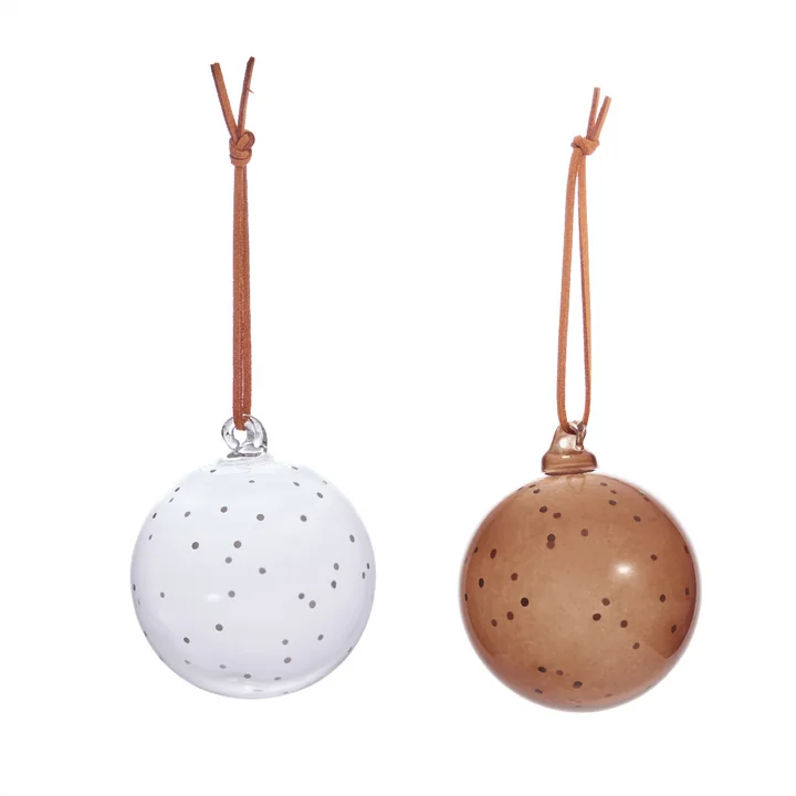 Natale Christmas bauble, glass, clear / nutmeg (set of 2) by OYOY