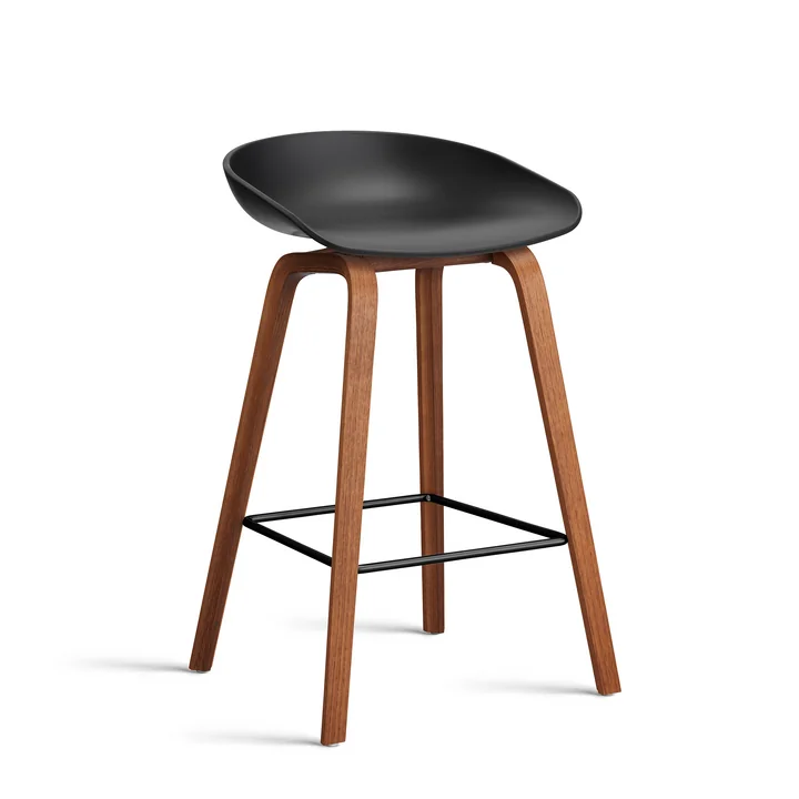 HAY - About A Stool AAS 32 H 75 cm, walnut lacquered / steel black / black 2. 0