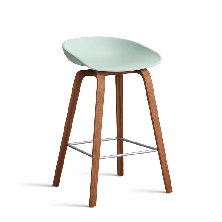 HAY - About A Stool AAS 32 H 75 cm, walnut lacquered / stainless steel / dusty mint 2. 0