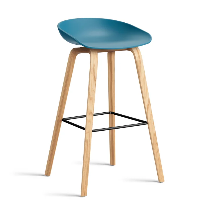 HAY - About A Stool AAS 32 H 85 cm, lacquered oak / black steel / azure blue 2. 0
