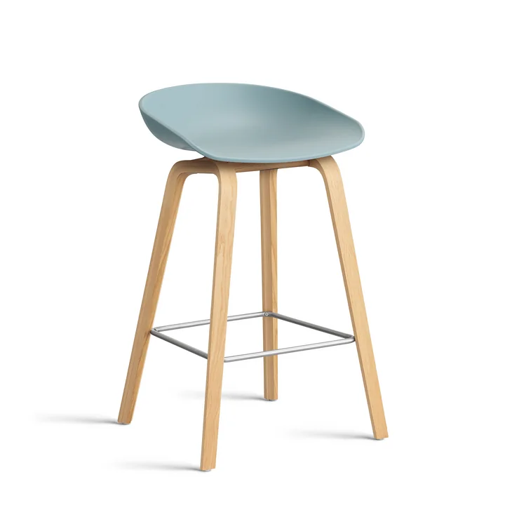 HAY - About A Stool AAS 32 H 75 cm, lacquered oak / stainless steel / dusty blue 2. 0