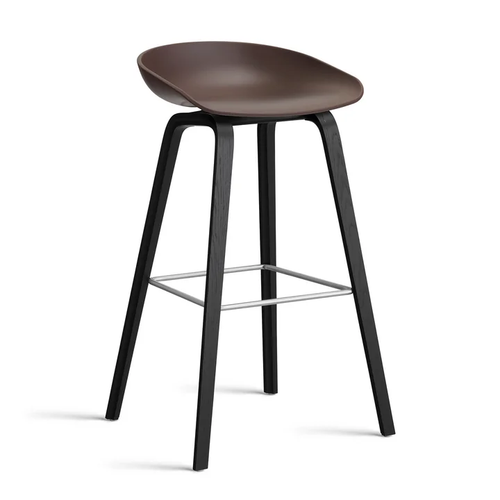 HAY - About A Stool AAS 32 H 85 cm, black lacquered oak / stainless steel / raisin 2. 0