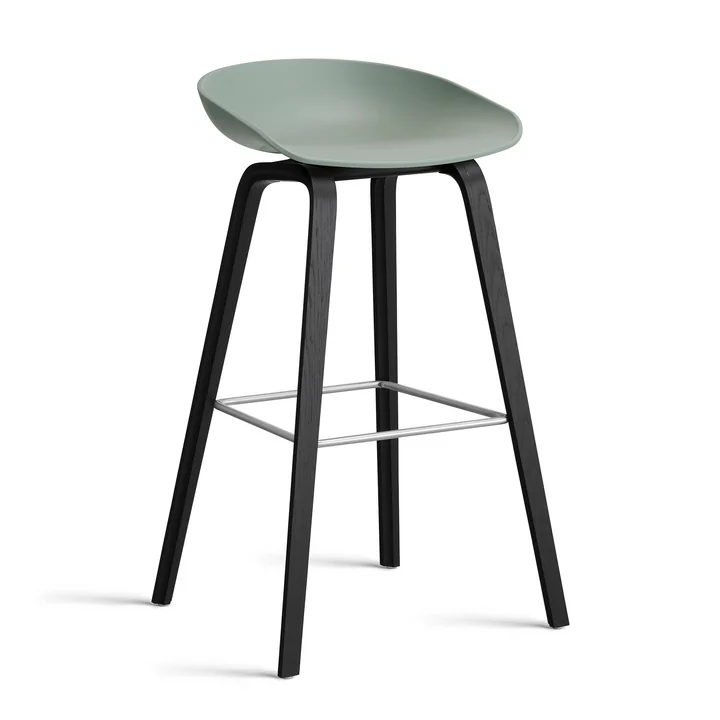 HAY - About A Stool AAS 32 H 85 cm, black lacquered oak / stainless steel / fall green 2. 0
