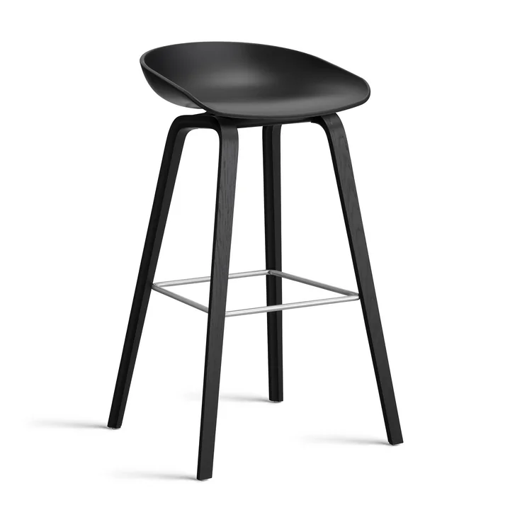 HAY - About A Stool AAS 32 H 85 cm, black lacquered oak / stainless steel / black 2. 0