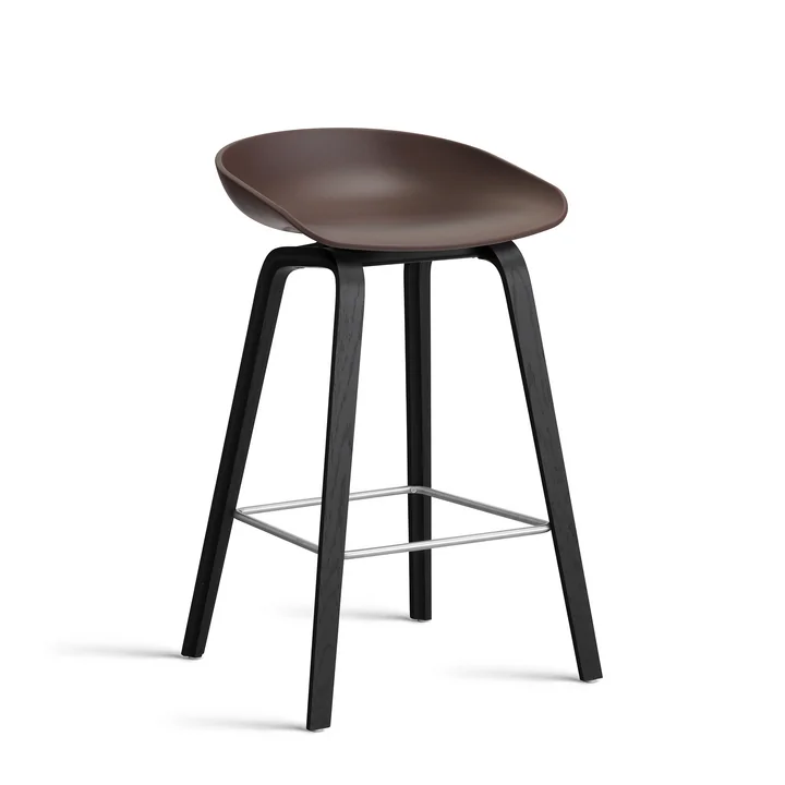 HAY - About A Stool AAS 32 H 75 cm, black lacquered oak / stainless steel / raisin 2. 0
