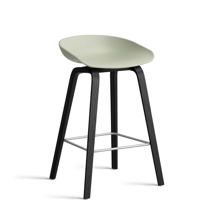 HAY - About A Stool AAS 32 H 75 cm, black lacquered oak / stainless steel / pastel green 2. 0