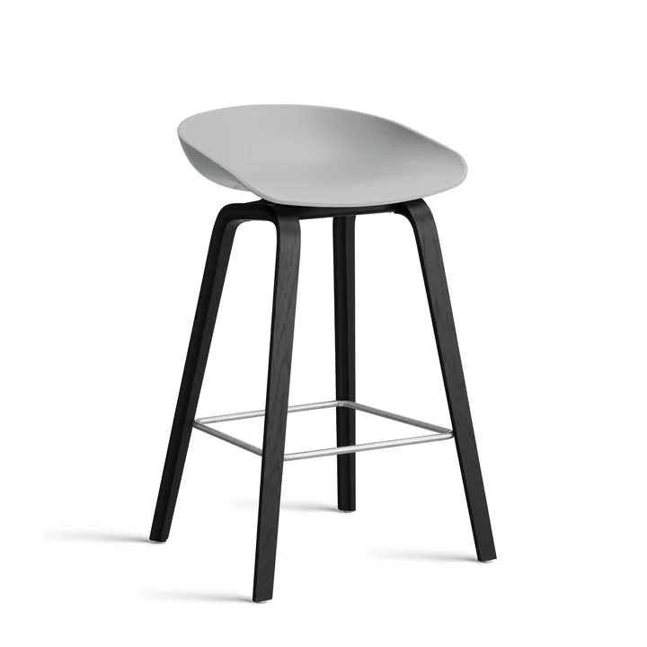 HAY - About A Stool AAS 32 H 75 cm, black lacquered oak / stainless steel / concrete grey 2. 0