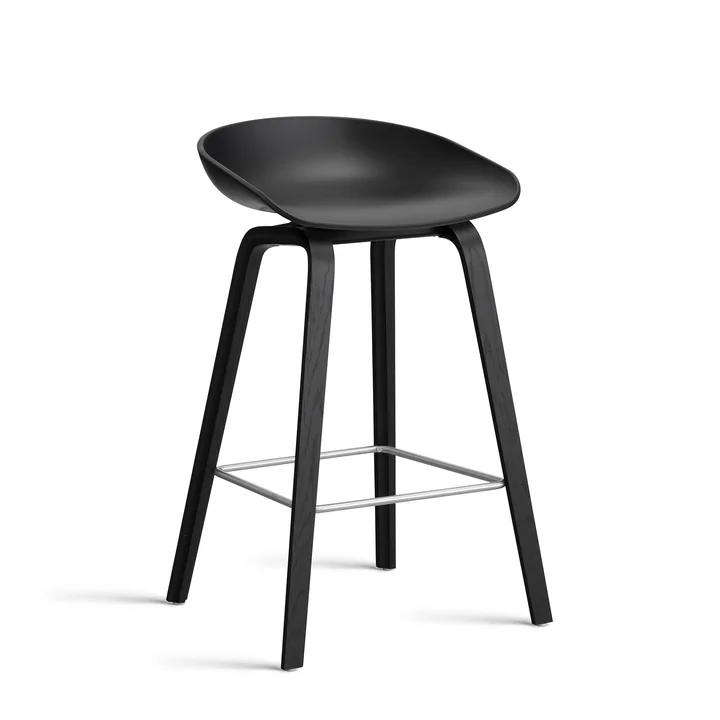 HAY - About A Stool AAS 32 H 75 cm, black lacquered oak / stainless steel / black 2. 0