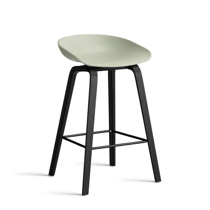 HAY - About A Stool AAS 32 H 75 cm, black lacquered oak / black steel / pastel green 2. 0