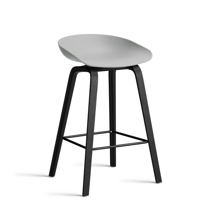HAY - About A Stool AAS 32 H 75 cm, black lacquered oak / black steel / concrete grey 2. 0