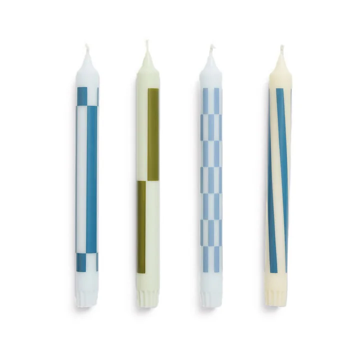 HAY - Pattern Stick candles, H 24 cm, green / blue (set of 4)