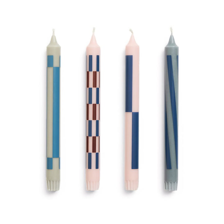 Hay - Pattern Stick candles, H 24 cm, light pink / blue (set of 4)