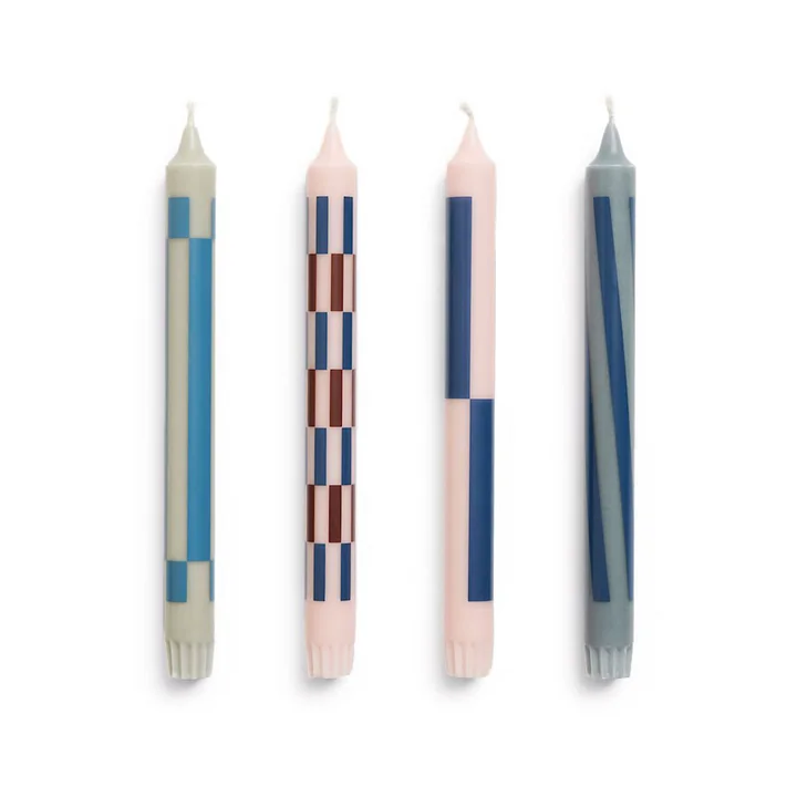 HAY - Pattern Stick candles, H 24 cm, light pink / blue (set of 4)