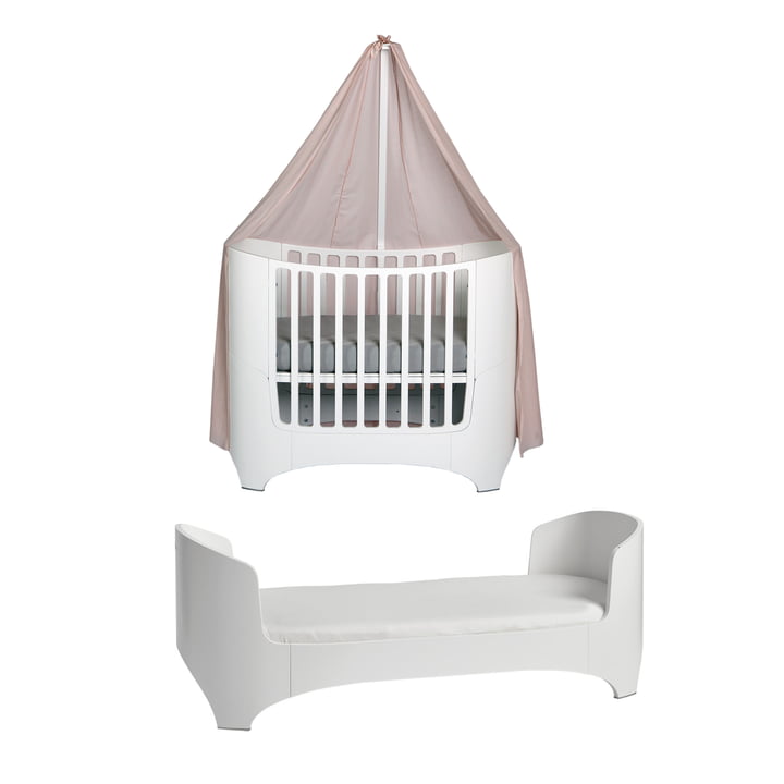 Leander - Baby junior bed white with canopy, dusty rose